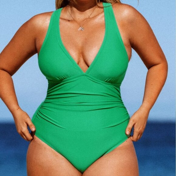 Cupshe Dessert & Daiquiris Shirred Tummy Control Plus Size 1 Piece OX 14-16 NWT - Picture 1 of 7